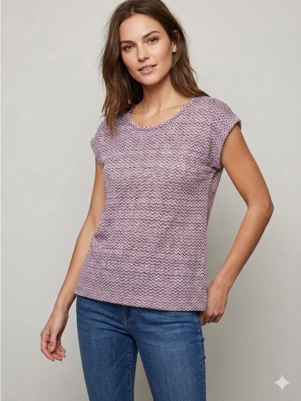 Maje Magenta Chevron Short Sleeve Tee